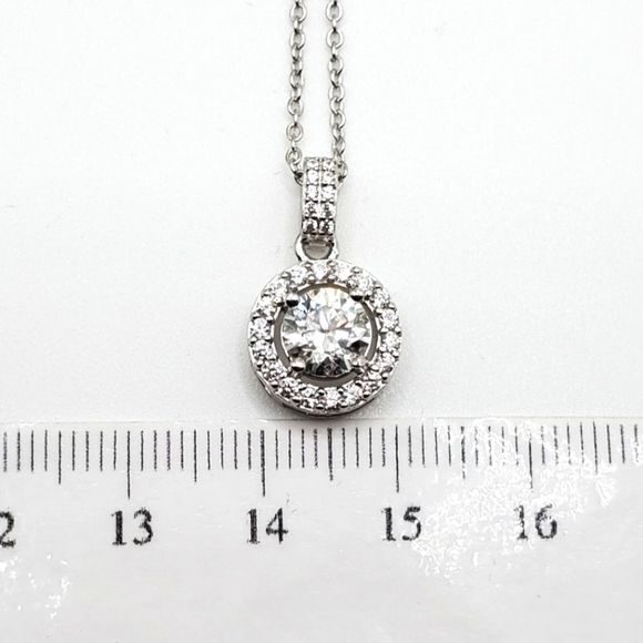 RESERVED 1.5 ct Moissanite 925 Sterling Silver Pendant and Chain Halo Necklace - Picture 10 of 10